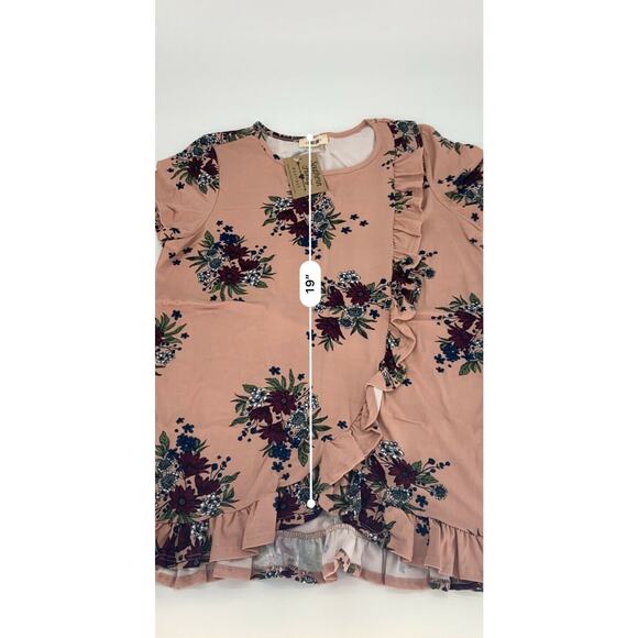 NWT First Loce Womens Rose Ruffle Top Floral Short Sleeve Pink Sz M - Picture 5 of 6